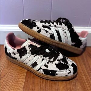 Adidas Black and White Sneakers with Cow Print Design
